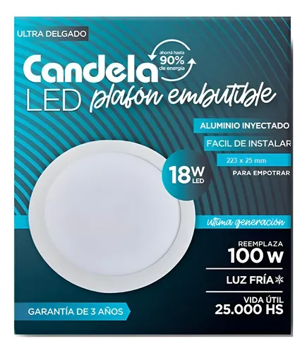 Plafón Embutible LED 18W Luz Fría